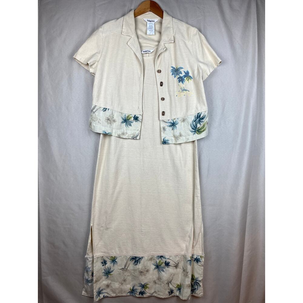 Vintage Womens Piccalino Petites 2pc Dress & Button Top 10 p Linen Hawaiian